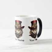 赤いトップハットのキャットスチームパンク モーフィングマグカップ (正面右)