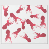 赤いトナカイのクリスマスの休日パターン ラッピングペーパー (フラット)