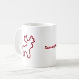 赤いトナカイのコンターマグ 名前入り コーヒーマグカップ