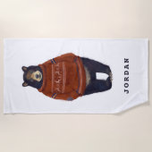 赤いトナカイのセーターくまは|あなたの名前を加えます ビーチタオル (正面)