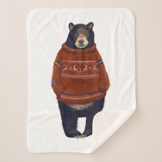 赤いトナカイのセーターくま シェルパブランケット (正面)
