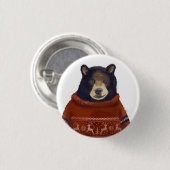 赤いトナカイのセーターくま 缶バッジ (正面&裏面)