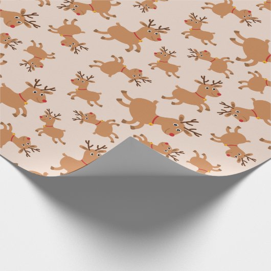 赤いトナカイのフェスティバルクリスマス ラッピングペーパー (角)