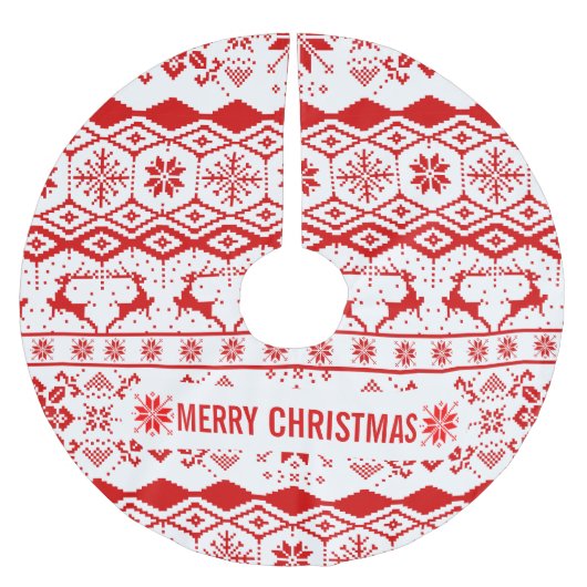 赤いトナカイ編み模様 ブラッシュドポリエステルツリースカート (正面)