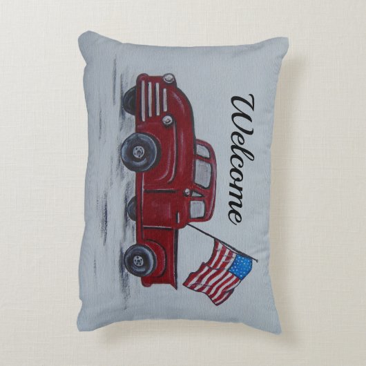赤いトパーソナライズされたラックのアメリカ国旗枕 アクセントクッション (裏面(縦))