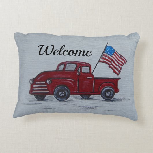 赤いトパーソナライズされたラックのアメリカ国旗枕 アクセントクッション (裏面)