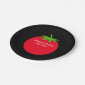 赤いトマトカスタムホワイト文字オンブラック、食べ物をテーマに ペーパープレート (アングル)