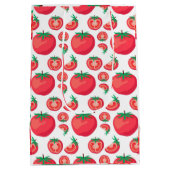 赤いトマトパターン可愛おもしろいい ミディアムペーパーバッグ (裏面)