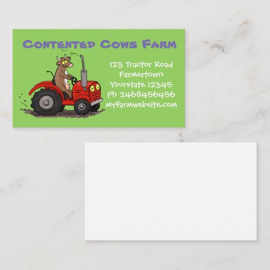 赤いトラクおもしろいタ農家漫画を運転している牛 名刺 (正面/裏面)