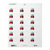 赤いトラクターに乗る漫画農家 ラベル (フルシート)