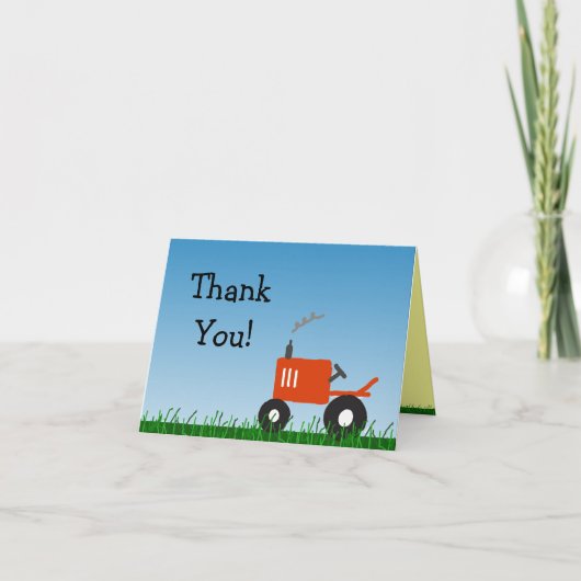 赤いトラクターのパーティーはノート感謝していしています サンキューカード (正面)