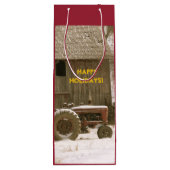 赤いトラクターの休日のワインかギフトのギフトバッグ ワインギフトバッグ (裏面)