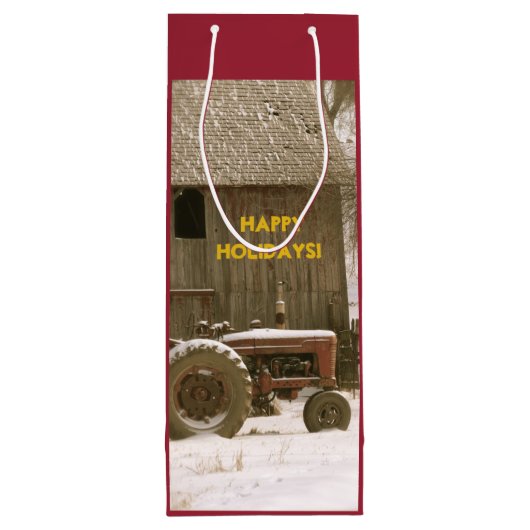 赤いトラクターの休日のワインかギフトのギフトバッグ ワインギフトバッグ (裏面)