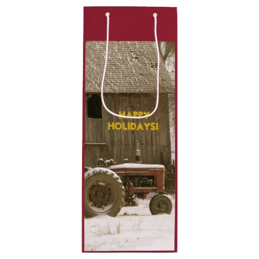 赤いトラクターの休日のワインかギフトのギフトバッグ ワインギフトバッグ (正面)