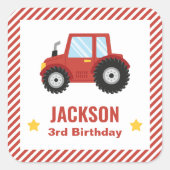 赤いトラクターの男の子の誕生日パーティーの飾り スクエアシール (正面)
