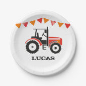 赤いトラクターの誕生会の紙皿 ペーパープレート (正面)
