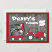 赤いトラクターの誕生日の招待状: カートの写真 招待状 (正面)