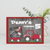 赤いトラクターの誕生日の招待状: カートの写真 招待状 (スタンド正面)