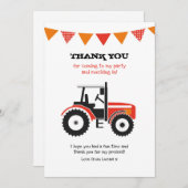 赤いトラクターの誕生日はメッセージカード感謝していしています サンキューカード (正面/裏面)