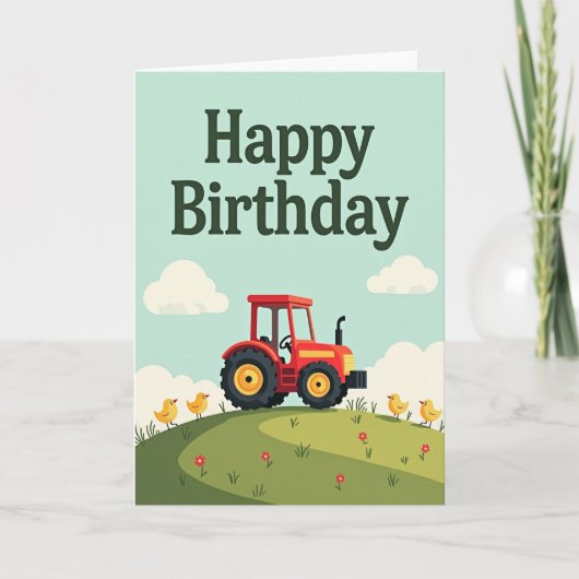 赤いトラクターの誕生日カード カード (正面)