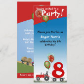 赤いトラクターの誕生日招待状 招待状 (正面/裏面)