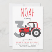 赤いトラクターの3歳誕生日招待状 招待状 (正面)