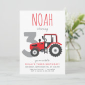 赤いトラクターの3歳誕生日招待状 招待状 (スタンド正面)