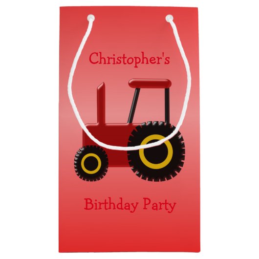 赤いトラクターはちょうど一流の赤い誕生日を加えます スモールペーパーバッグ (裏面)
