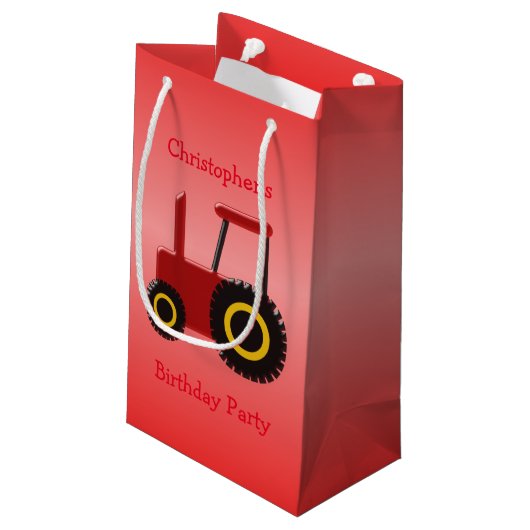 赤いトラクターはちょうど一流の赤い誕生日を加えます スモールペーパーバッグ (裏面アングル)