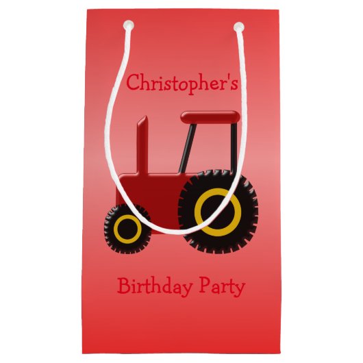 赤いトラクターはちょうど一流の赤い誕生日を加えます スモールペーパーバッグ (正面)