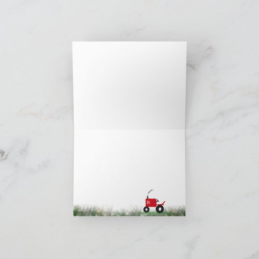 赤いトラクターはメッセージカード感謝していしています サンキューカード (内部)