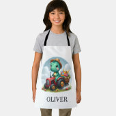 赤いトラクターを運転するかわいいトレックス恐竜 エプロン (インサイチュ)