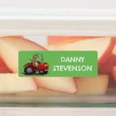 赤いトラクターを運転するハッピーカウドライビングパーソナライズされた漫画 ラベル (貼付)