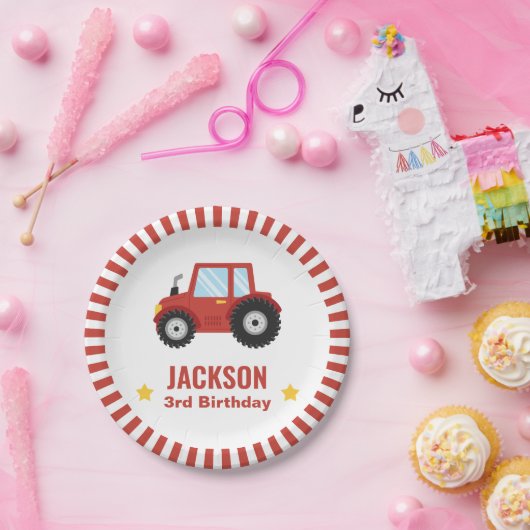 赤いトラクターボーイズの誕生日パーティー用品 ペーパープレート (パーティー)