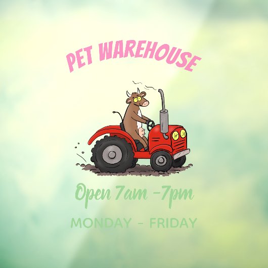 赤いトラクター漫画を運転する可愛い幸せな牛 ウィンドウサイン (シート3)