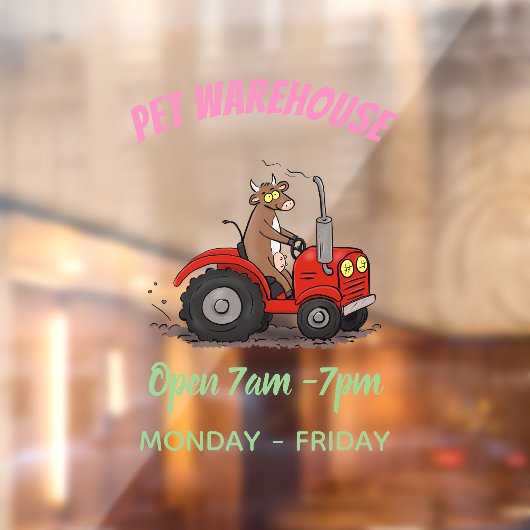 赤いトラクター漫画を運転する可愛い幸せな牛 ウィンドウサイン (シート2)