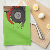 赤いトラクター漫画を運転する可愛い幸せな牛 キッチンタオル (四つ折り)