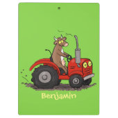 赤いトラクター漫画を運転する可愛い幸せな牛 クリップボード (裏面)