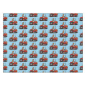 赤いトラクター漫画を運転する可愛い幸せな牛 テーブルクロス (正面(横))