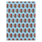 赤いトラクター漫画を運転する可愛い幸せな牛 テーブルクロス (正面)