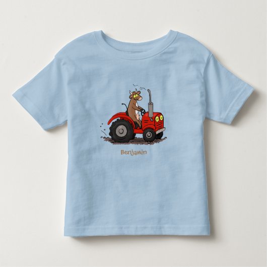 赤いトラクター漫画を運転する可愛い幸せな牛 トドラーTシャツ (正面)