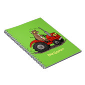 赤いトラクター漫画を運転する可愛い幸せな牛 ノートブック (右側)