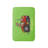 赤いトラクター漫画を運転する可愛い幸せな牛 バスマット (正面縦)