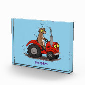 赤いトラクター漫画を運転する可愛い幸せな牛 フォトブロック (右)