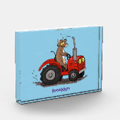 赤いトラクター漫画を運転する可愛い幸せな牛 フォトブロック (左)