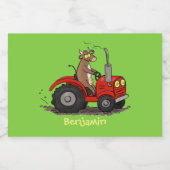 赤いトラクター漫画を運転する可愛い幸せな牛 フードラベル (シングルラベル)