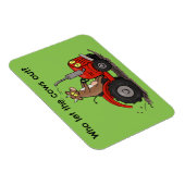 赤いトラクター漫画を運転する可愛い幸せな牛 マグネット (右側)