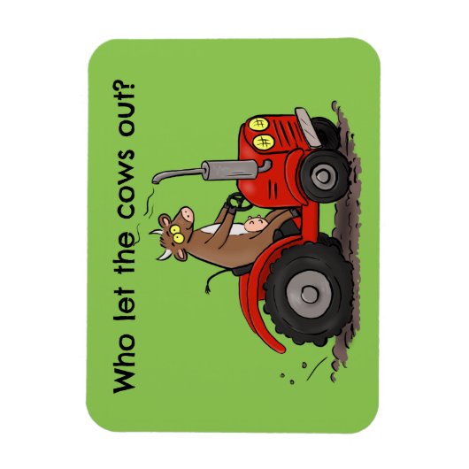 赤いトラクター漫画を運転する可愛い幸せな牛 マグネット (縦)