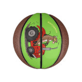 赤いトラクター漫画を運転する可愛い幸せな牛 ミニバスケットボール (縦)