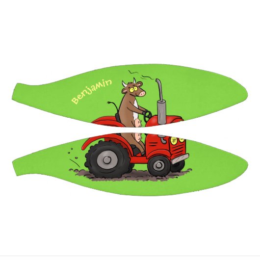 赤いトラクター漫画を運転する可愛い幸せな牛 ミニバスケットボール (パネル)